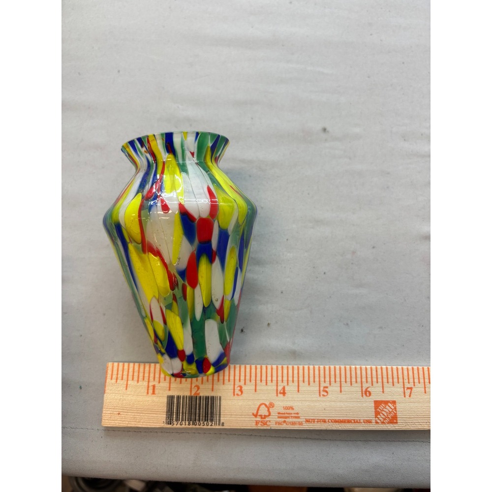 Art Glass Bud Vase Confetti Splatter Multicolored Hand Blown 4.5 Inch